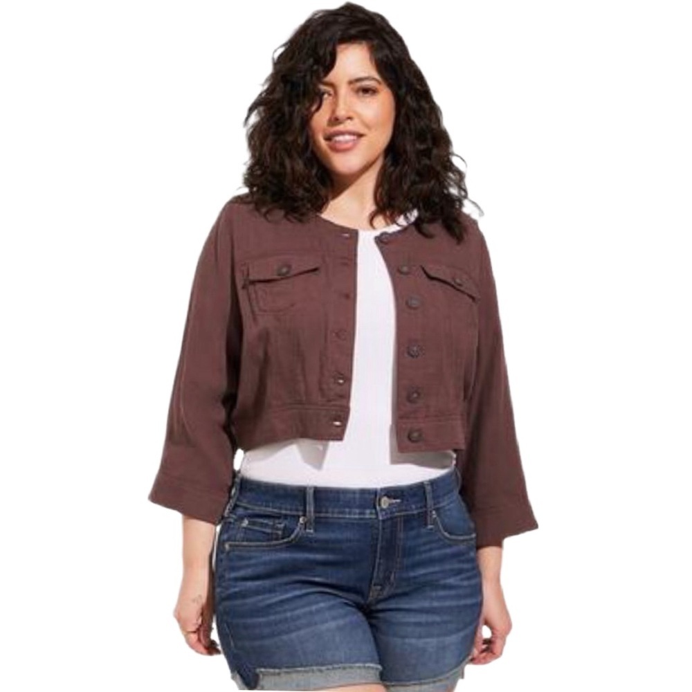 Torrid Plus Size Cotton Chocolate Button Front Crop Top 3